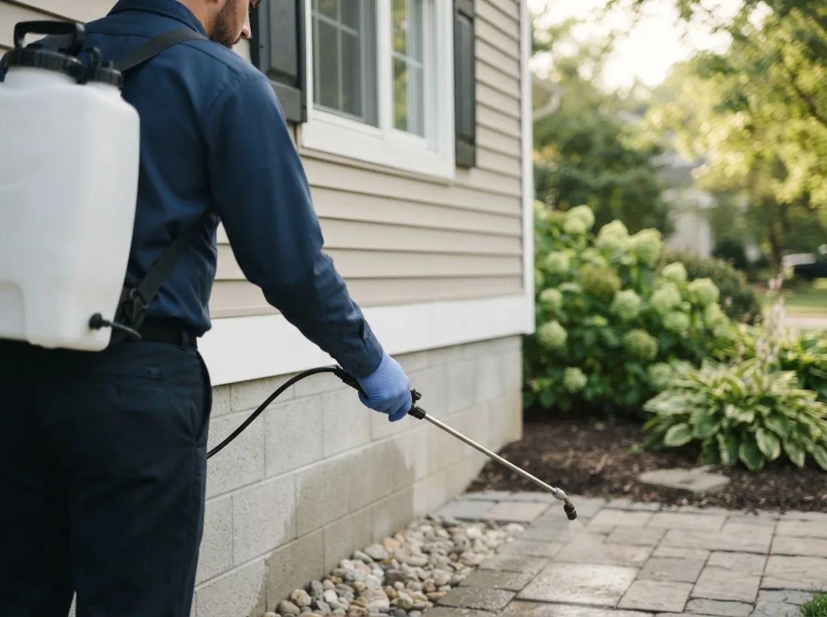 Pest control technician inspecting a home in Moline, KS